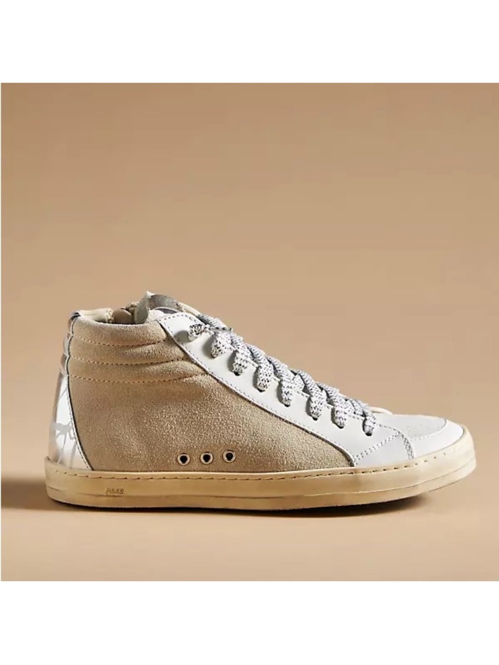 P448 Women Ivory Sneakers Hi Top Cream White Silver Size 36